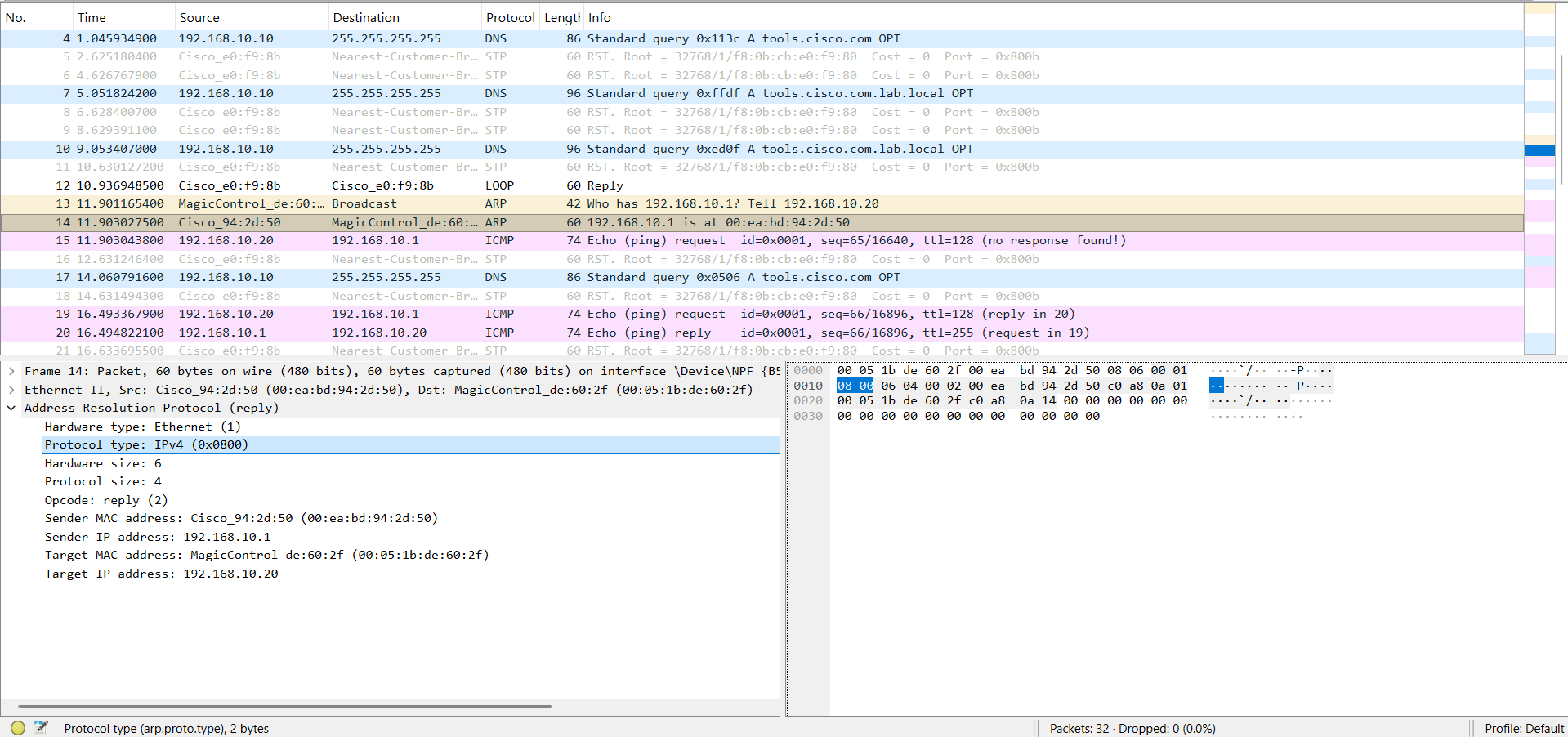Wireshark ARP reply capture