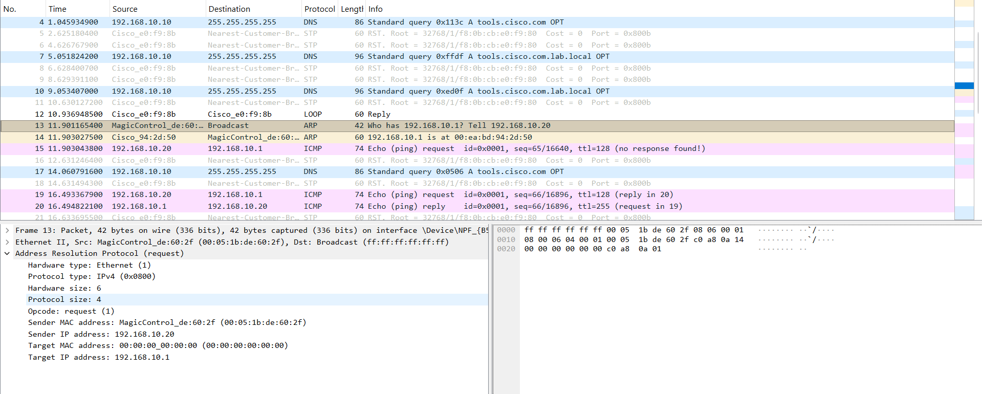 Wireshark ARP request capture