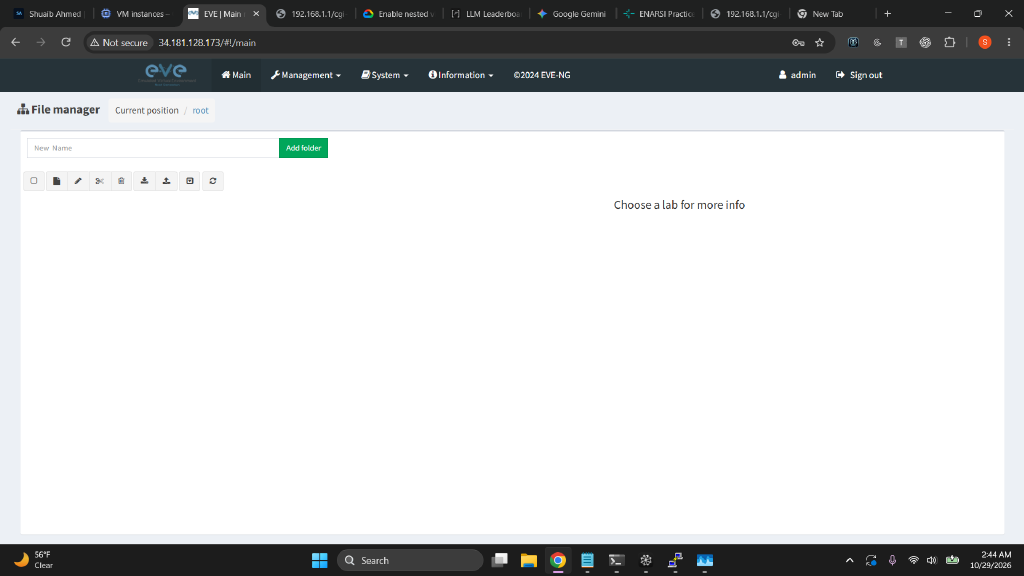 EVE-NG web interface running on a Google Cloud VM