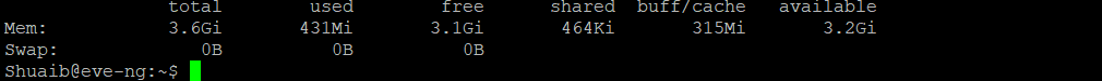 free -h showing 3.6 GiB total memory