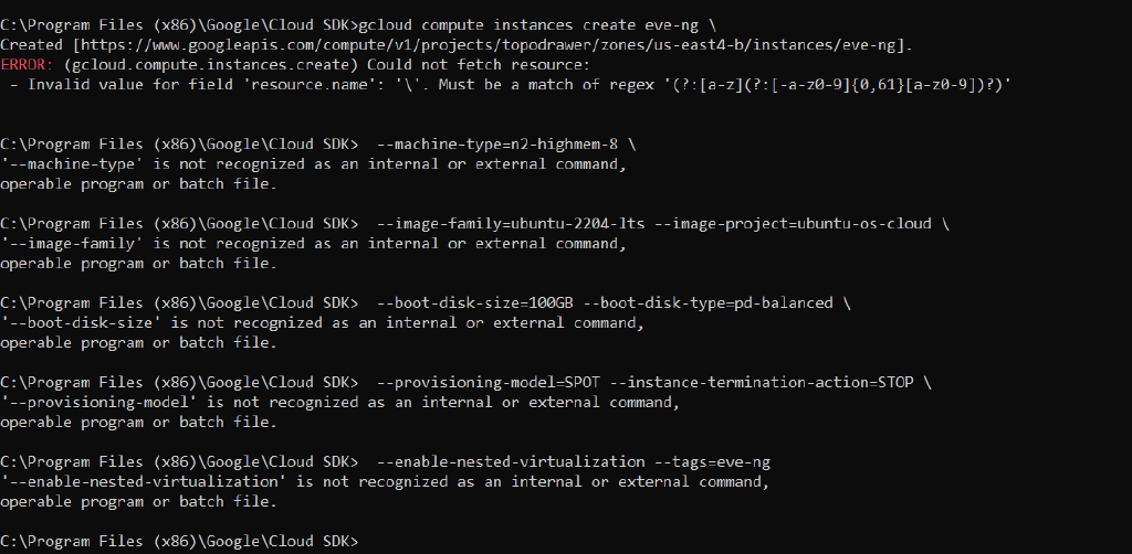 cmd.exe executing a bash-style multiline command incorrectly