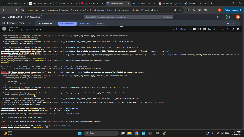Cloud Shell IAP SSH failing to connect to backend port 22